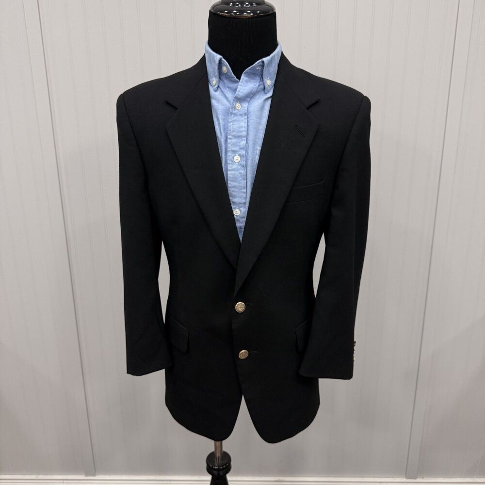 VTG Burberry 42S Black 100% Wool Metal 2-Button Singe-Vent Sports Coat Blazer